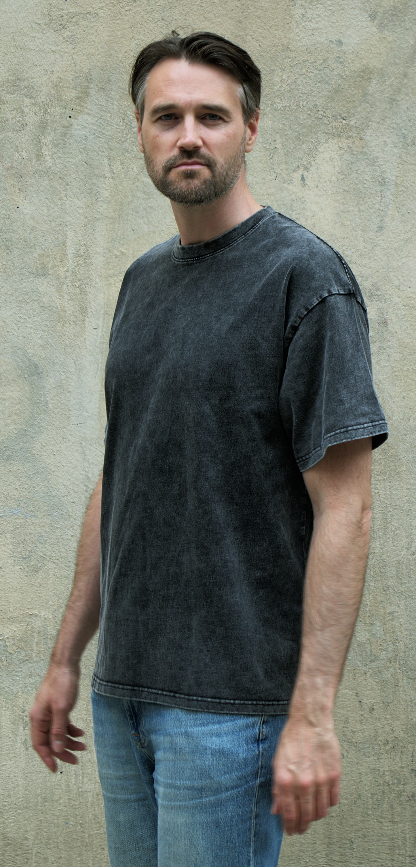 Snow Washed Oversized Cotton T-Shirt Black