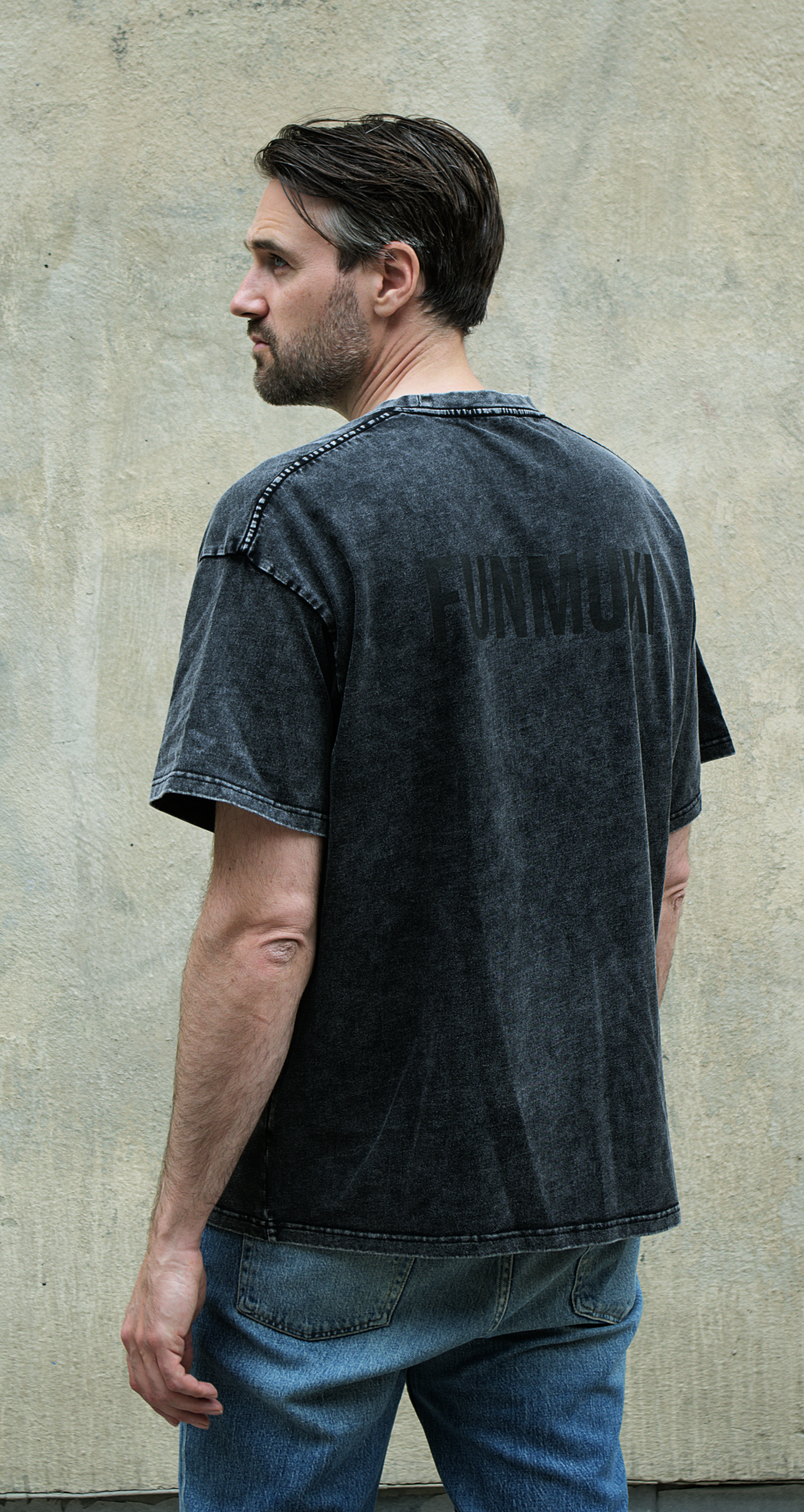Snow Washed Oversized Cotton T-Shirt Black