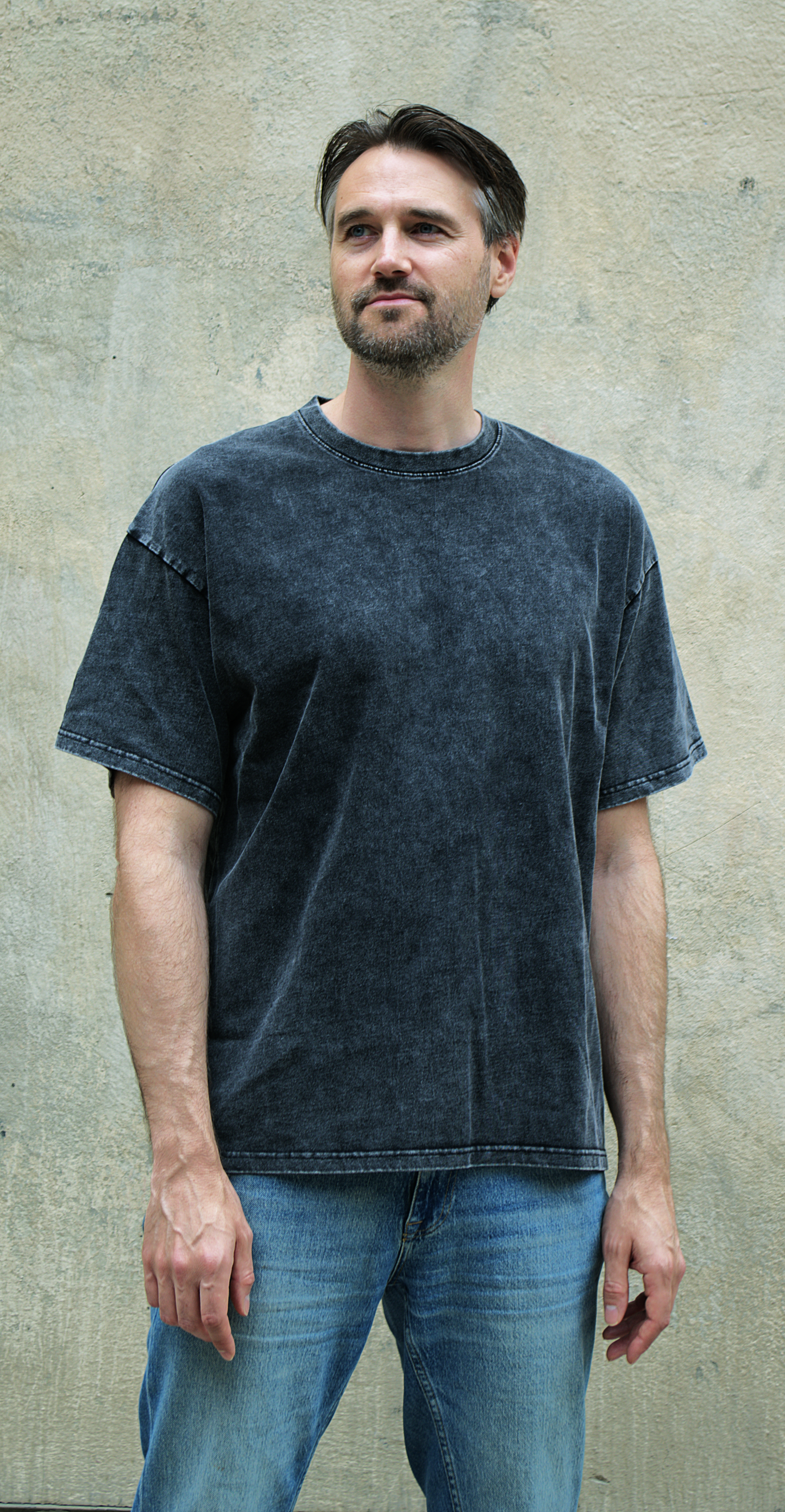Snow Washed Oversized Cotton T-Shirt Black